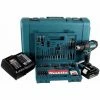 Makita DHP 482 STK Akku Schlagbohrschrauber 18V 62Nm + 1x Akku 5,0Ah + Ladegerät + 100 Tlg. Bit Bohrer Set + Koffer