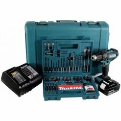 Makita DHP 482 STK Akku Schlagbohrschrauber 18V 62Nm + 1x Akku 5,0Ah + Ladegerät + 100 Tlg. Bit Bohrer Set + Koffer