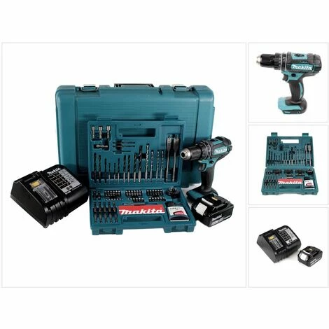 Makita DHP 482 SGK Akku Schlagbohrschrauber 18V 62Nm + 1x Akku 6,0Ah + Ladegerät + 100 Tlg. Bit Bohrer Set + Koffer â Bild 4