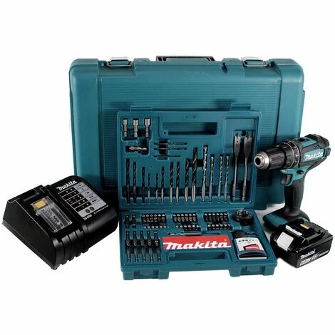 Makita DHP 482 SGK Akku Schlagbohrschrauber 18V 62Nm + 1x Akku 6,0Ah + Ladegerät + 100 Tlg. Bit Bohrer Set + Koffer â Bild 5