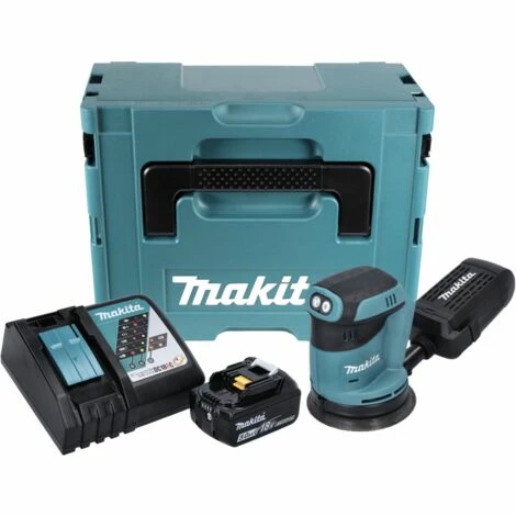 Makita DBO 180 RT1J Akku Exzenterschleifer 18 V 125 Mm + 1x Akku 5,0 Ah + Ladegerät + Makpac – Bild 2
