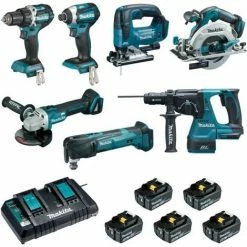 Set Mit 7 Maschinen (DDF484 + DTD154 + DGA506 + DHS680 + DHR243 + DTM51 + DJV182) MAKITA - DLX7014PTJ