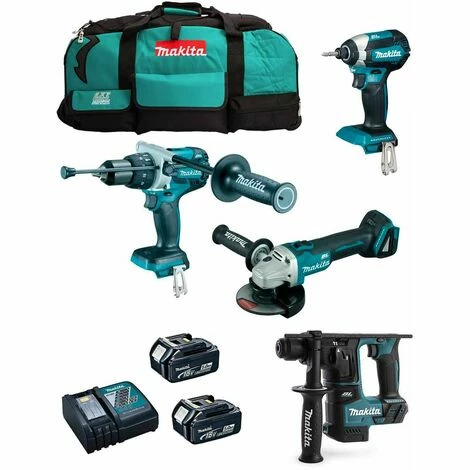 MAKITA Kit MK402 (DHP481 + DHR171 + DGA504 + DTD153 + 2 X 5,0 Ah + DC18RC + LXT600)