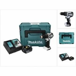 Makita DHP 484 RT1J W Akku Schlagbohrschrauber 18 V 54 Nm Brushless Weiß + 1x Akku 5,0 Ah + Ladegerät + Makpac