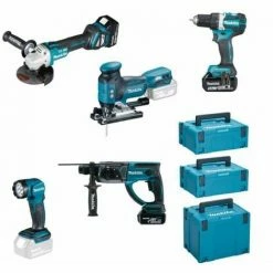 MAKITA 18V Akku Multitool-Set (DDF484Z + DGA513Z + DHR202Z + DJV181Z + DEADML815) - DLX5066TJ