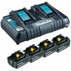 Makita 199485-6 Power Source-Kit Bestehend Aus 4 Akkus BL1860B 6,0 Ah Und 1 Doppel-Schnellladegerät DC18RD