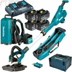 Makita Akku-Langhalsschleifer DSL800ZU Akku-Bank PDC01 4x 6Ah Akkus Doppellader